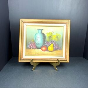 Vintage Still Life Oil on Wood Framed Original Painting Signed. Mid-Century